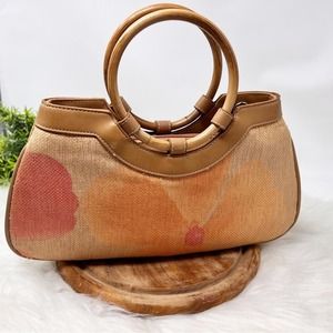 Vintage peach floral bamboo handle bag